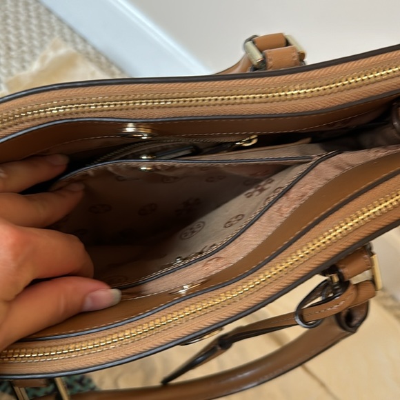 Tory Burch Tigers Eye Brown Saffiano Leather Robinson Mini Double-Zip Tote - Picture 16 of 17